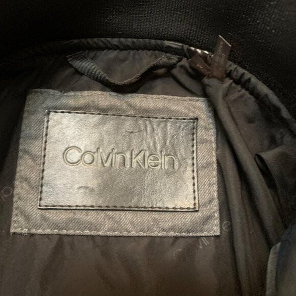 Men’s Calvin Klein Navy Blue Medium Jacket Quilted Diamond Pockets Repaired Cuff - Picture 5 of 13